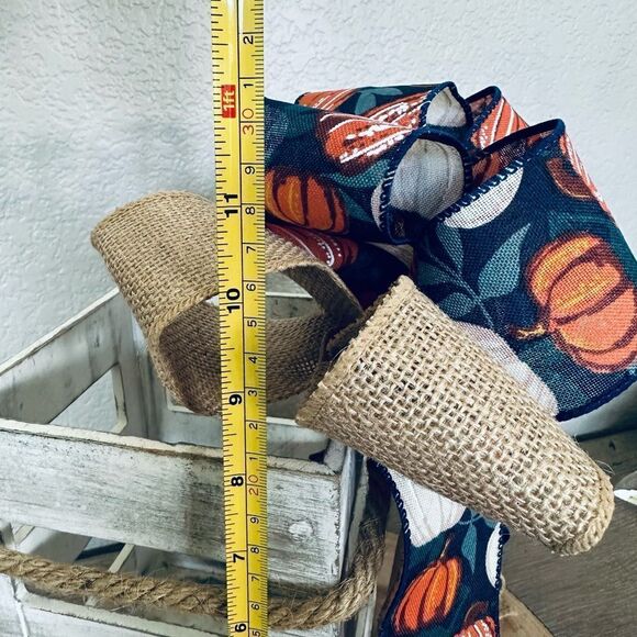 Fall Pumpkin Burlap Farmhouse Ribbon Bow - Picture 3 of 3